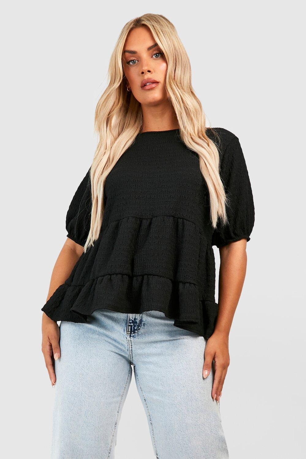 

Топ plus с короткими рукавами и орбашками Boohoo, черный