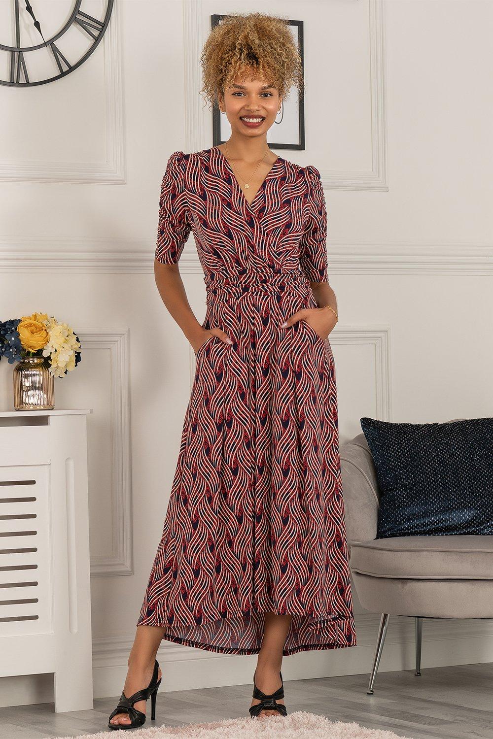 Трикотажное платье макси Maanasi со сборками и рукавами Jolie Moi, красный