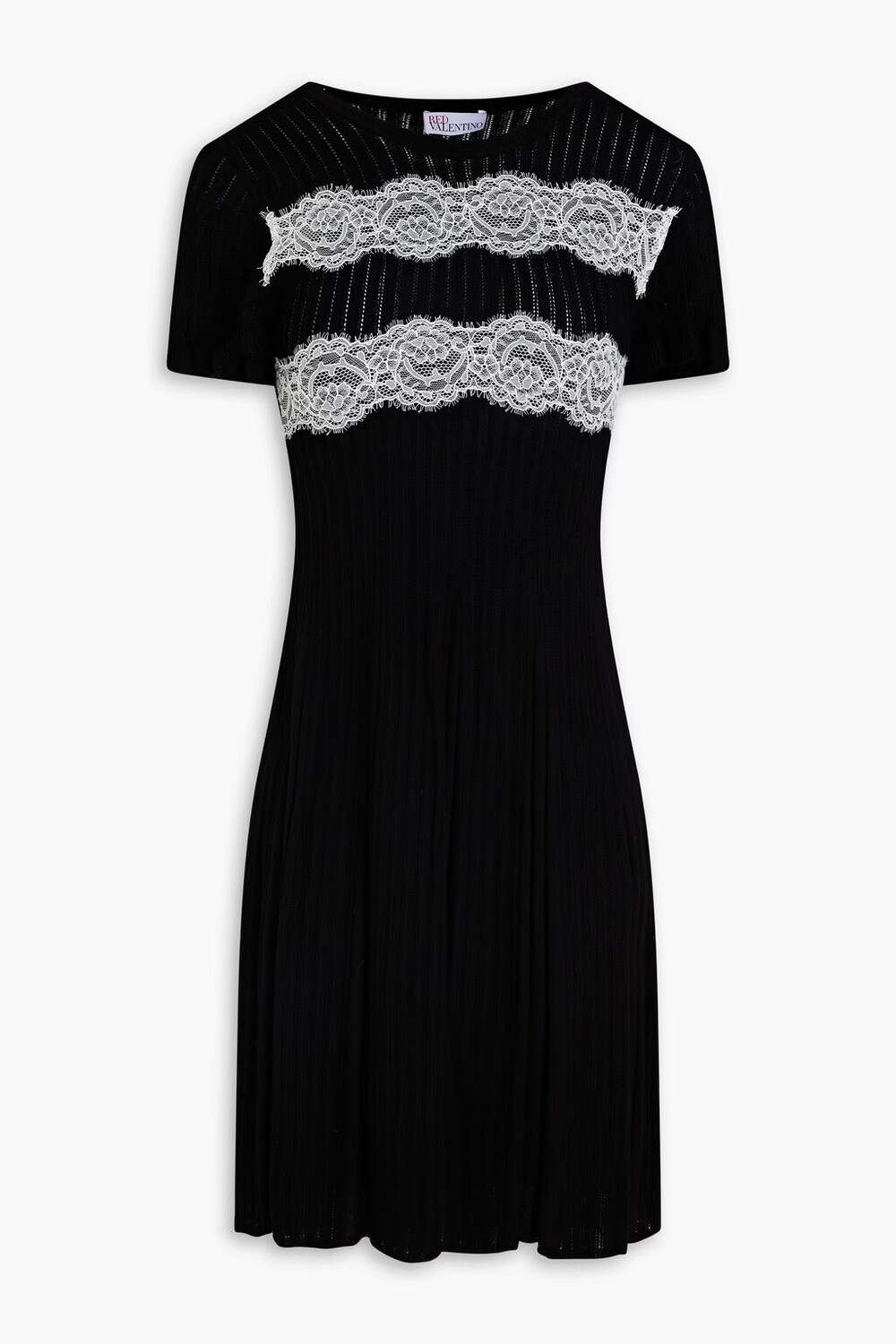 

Плиссированное шерстяное платье мини вязки пуантеллой Redvalentino, черный