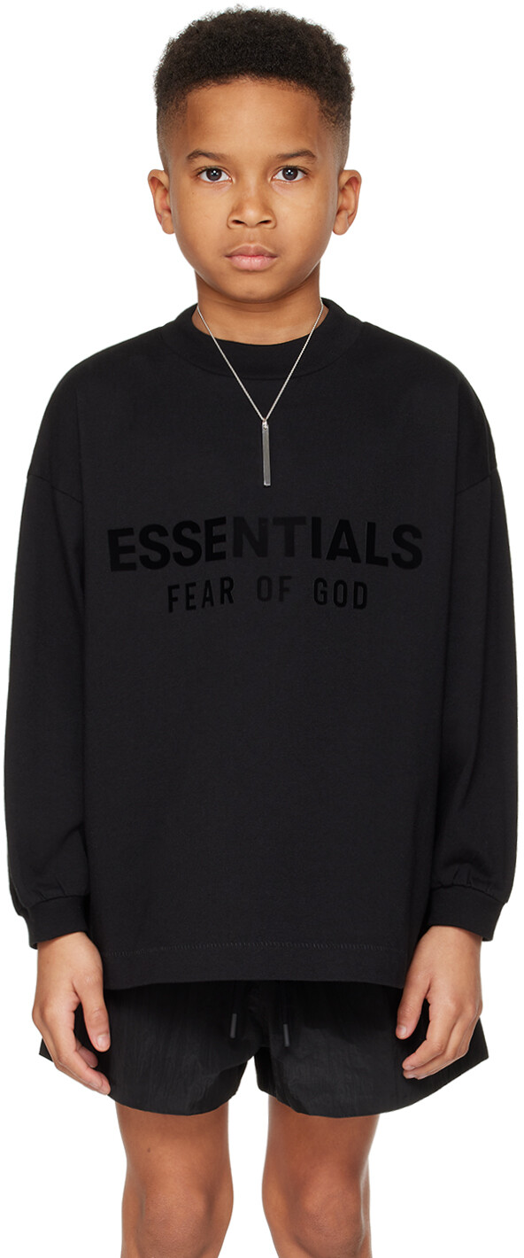 

Детская черная футболка с длинными рукавами Fear Of God Essentials