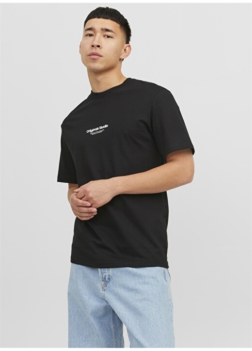 

Черная мужская футболка с круглым воротником Jack & Jones, Черный