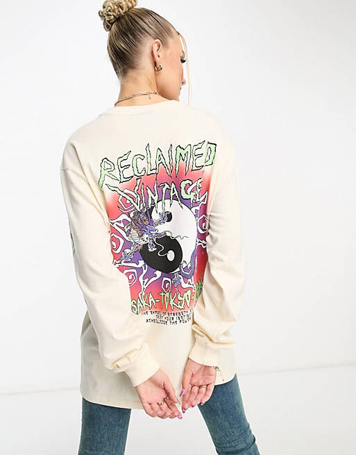 

Бежевая футболка с длинными рукавами Reclaimed Vintage ying yang, Бежевый