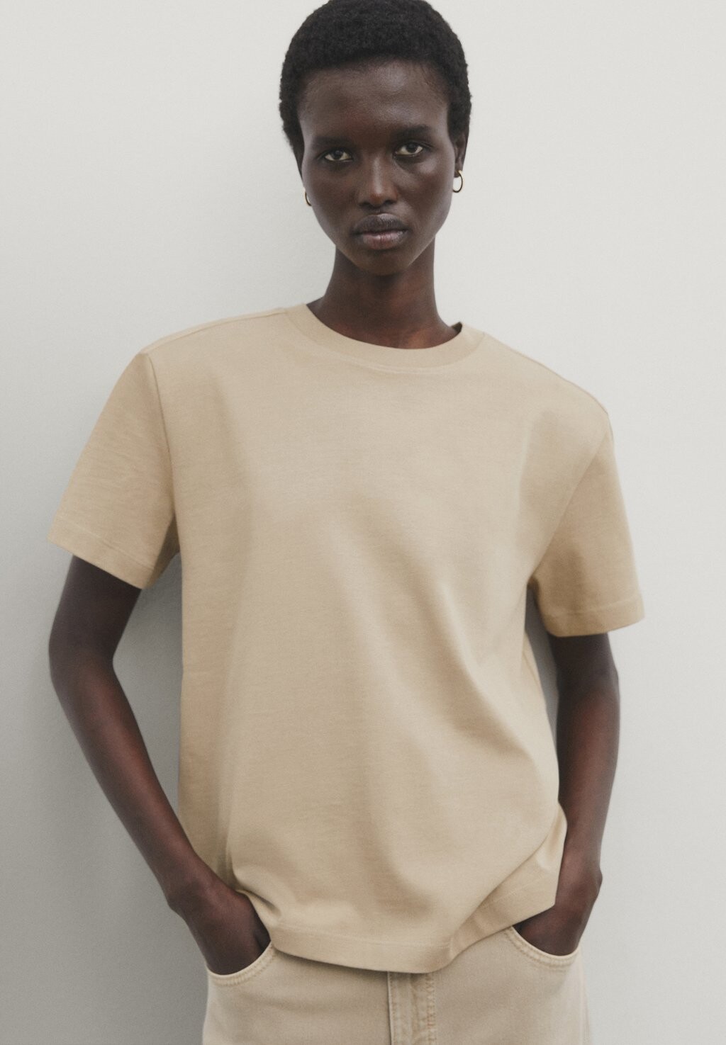 

Базовая футболка Heavy Short Sleeve Massimo Dutti, цвет camel