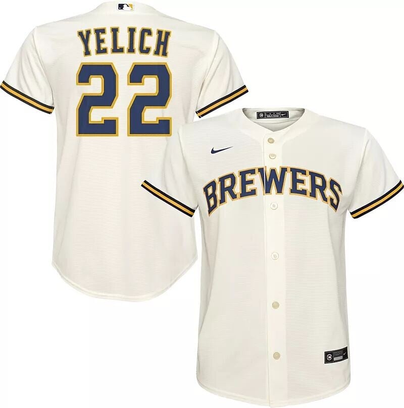 

Реплика Nike Youth Replica Milwaukee Brewers Christian Yelich # 22 Cool Base White Jersey