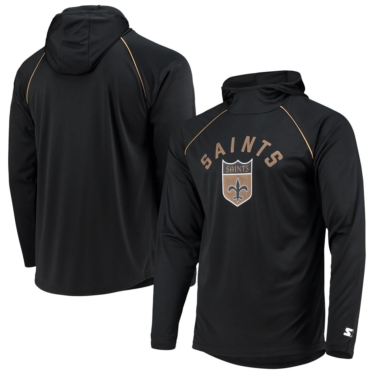 

Мужская черная футболка с капюшоном и длинными рукавами New Orleans Saints Throwback реглан Starter, Черный