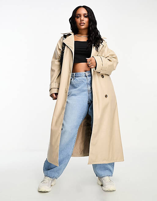 

Черный тренч из искусственной кожи ASOS DESIGN Curve