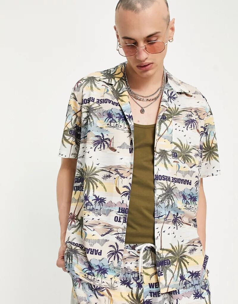 

Разноцветная рубашка в стиле Reclaimed Vintage Inspired с принтом Resort