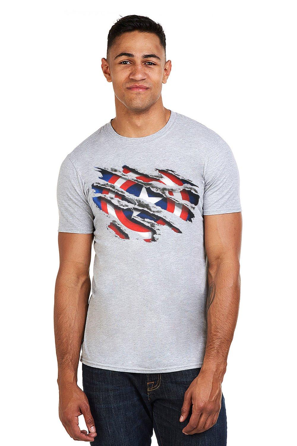 Рваная хлопковая футболка «Капитан Америка» Marvel, серый