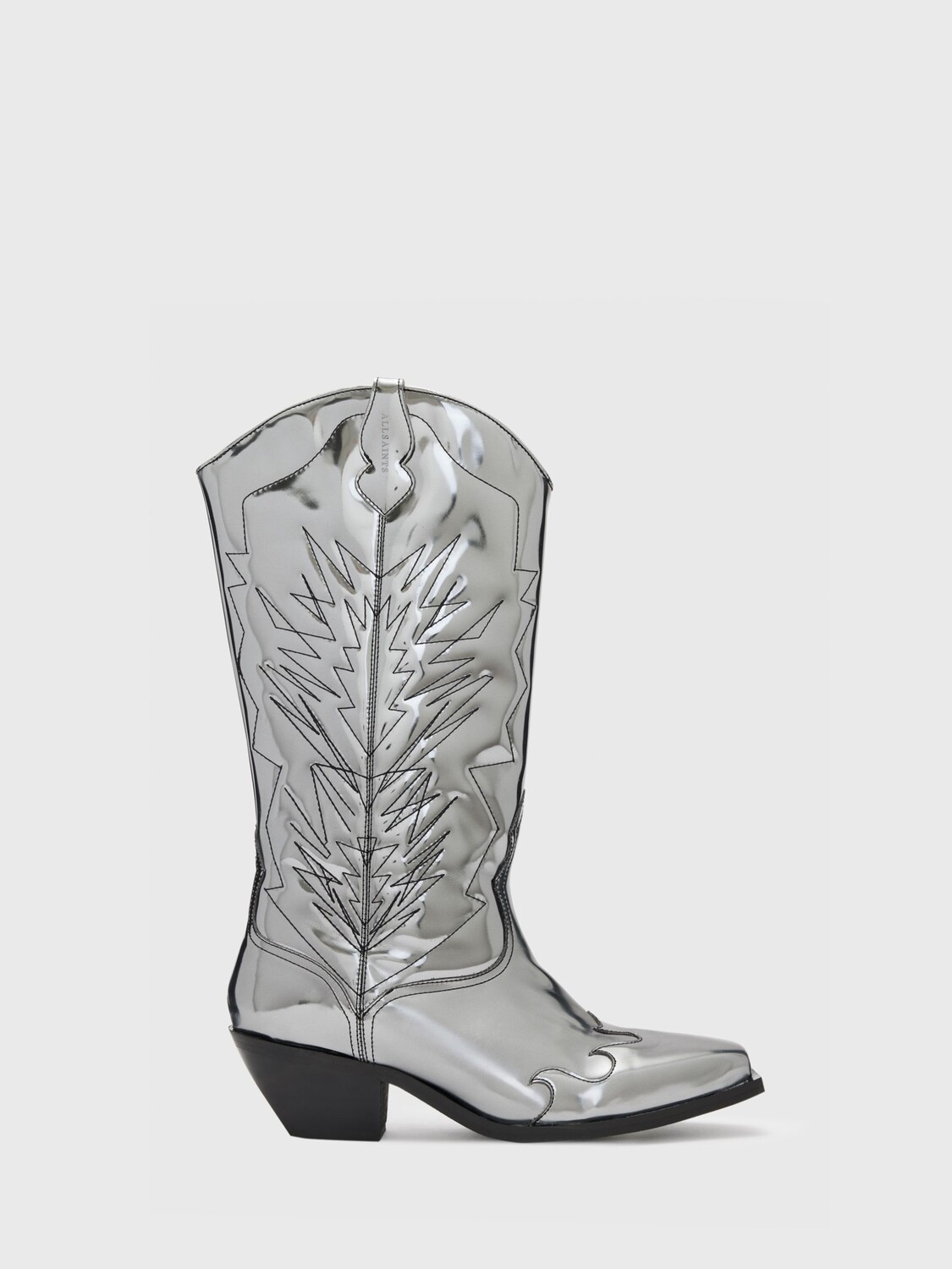 

AllSaints Kacey Ковбойские кожаные сапоги, серебряные