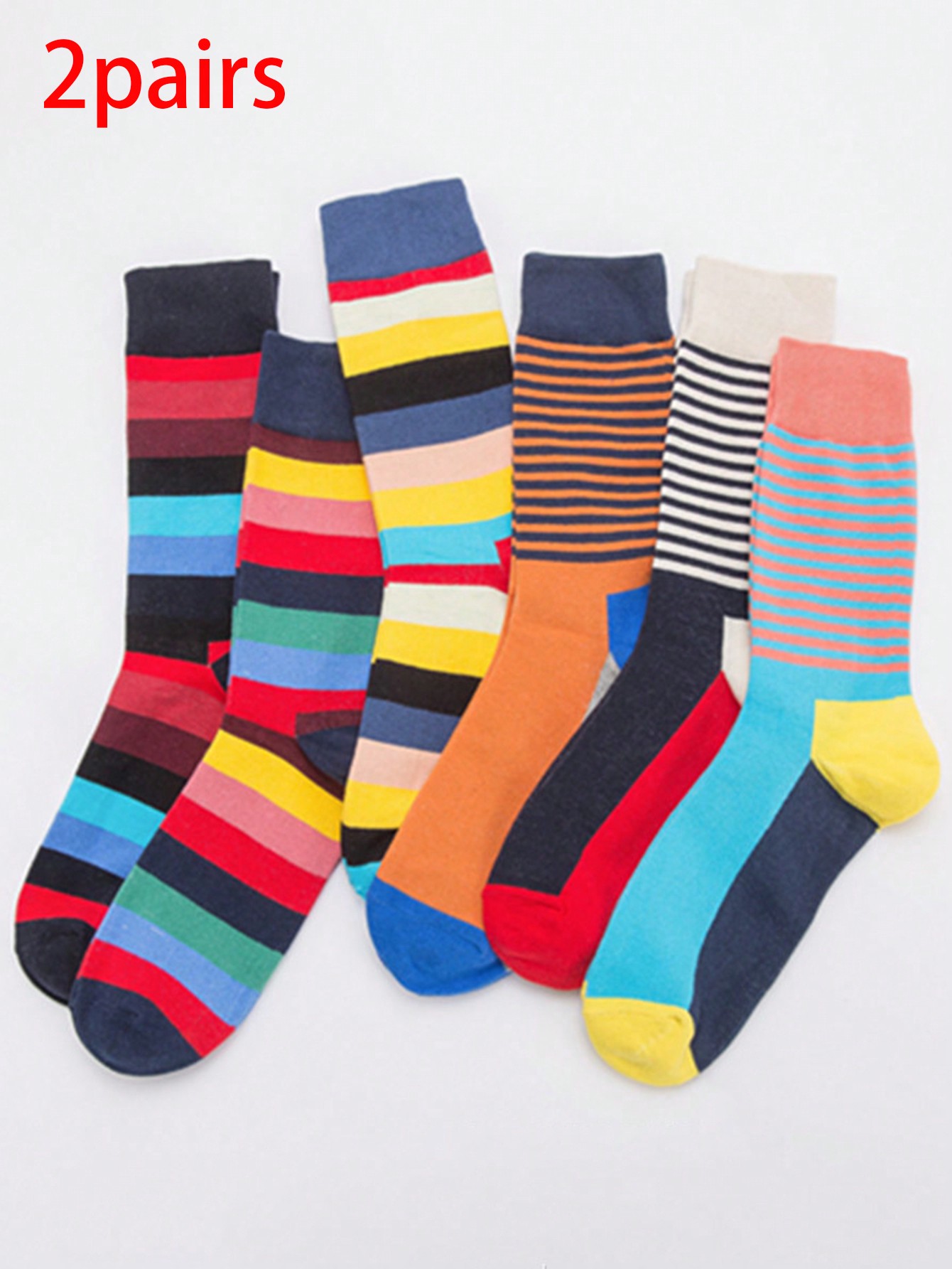 2 пары (случайный цвет) мужских и женских носков Happy в полоску с ярким дизайном, многоцветный комплект носков uniqlo ribbed socks 3 пары белый