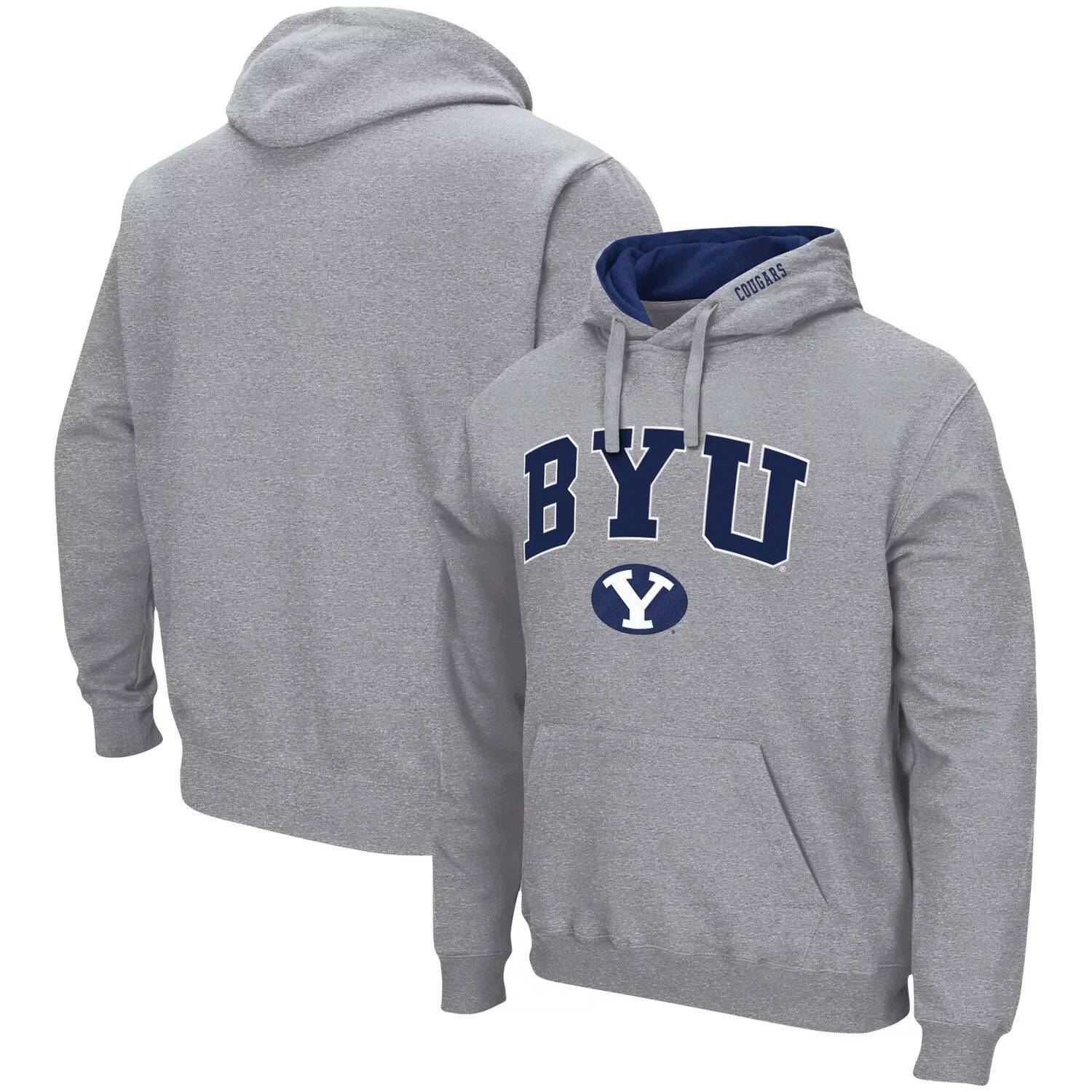 Мужской серый пуловер с капюшоном BYU Cougars Arch & Logo 3.0 BYU Cougars Colosseum