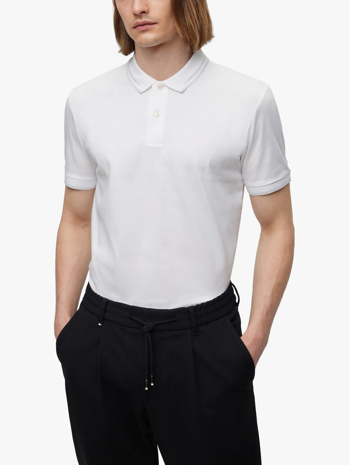 

Жаккардовая футболка-поло HUGO BOSS, белая, Белый