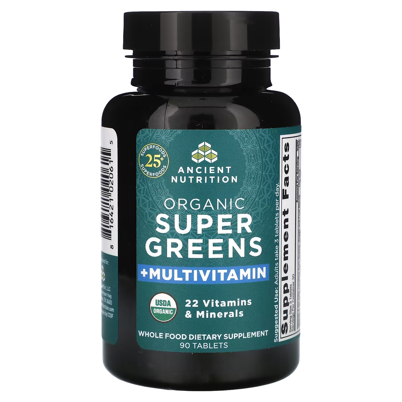 Супер зелень + мультивитамины Ancient Nutrition органическая, 90 таблеток органическая суперзелень ancient nutrition с мятой 205 г
