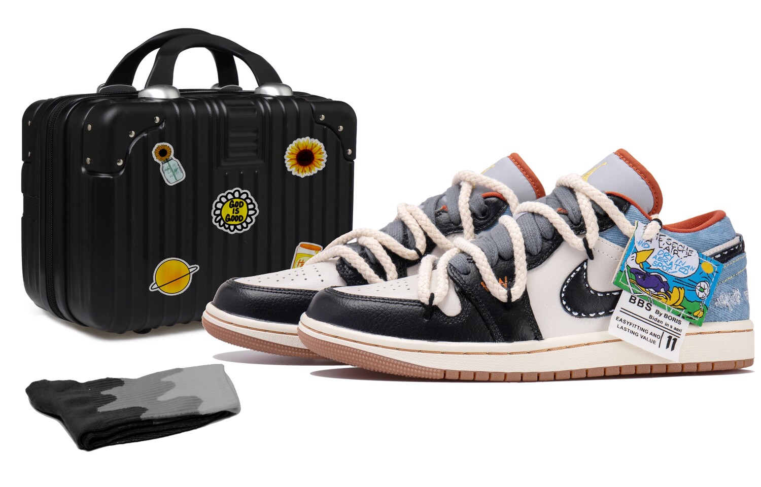 

Кроссовки Air Jordan 1 Vintage Basketball Shoes Women's Low-top Black/white/blue, белый/черный