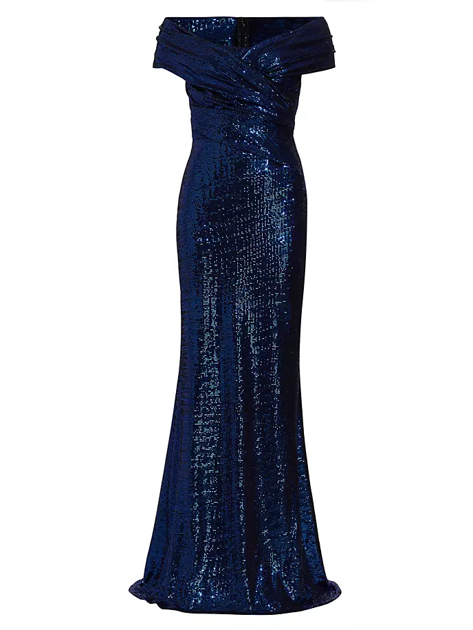 Платье с открытыми плечами и пайетками Talbot Runhof, цвет cobalt