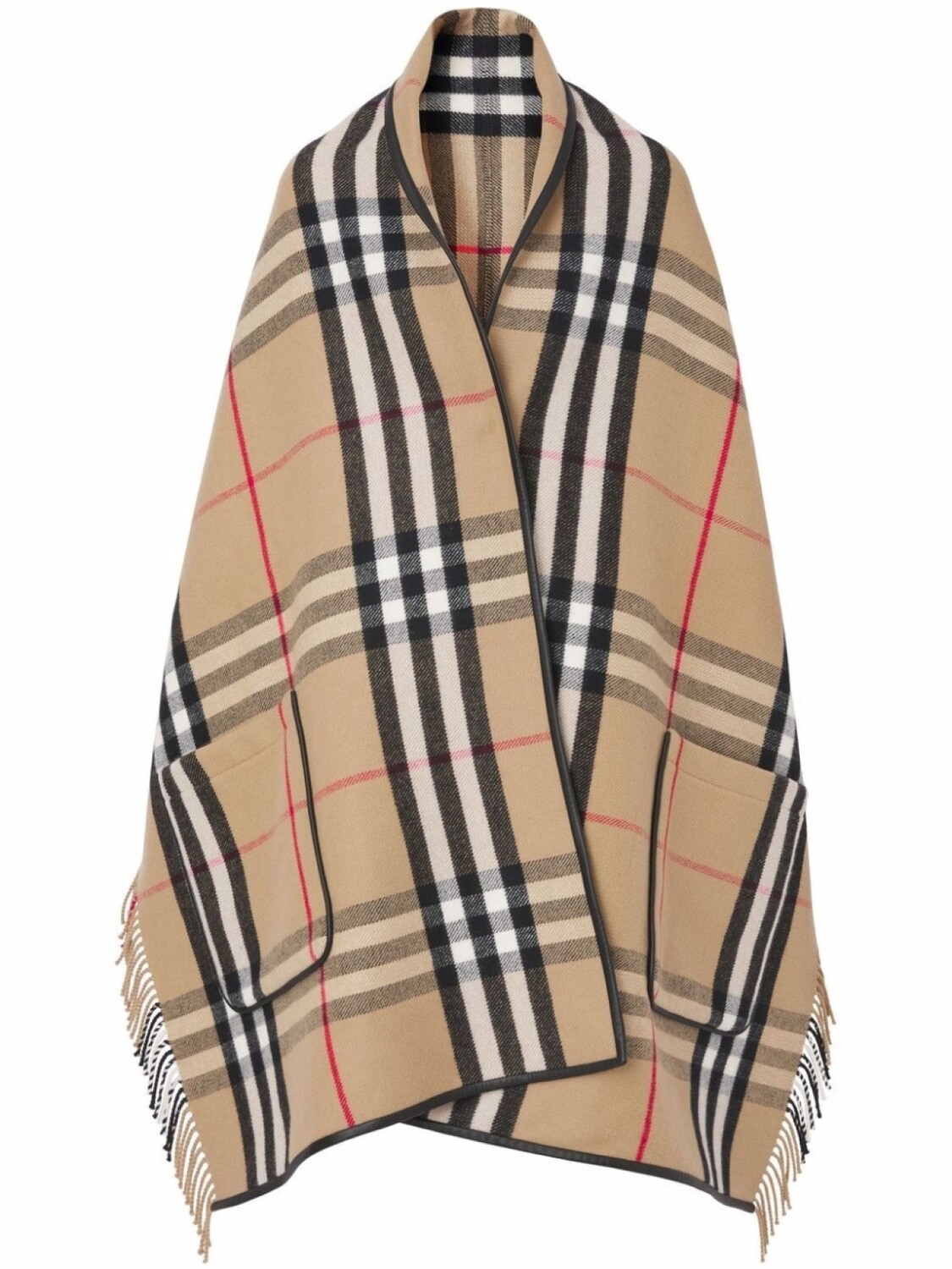 

Burberry клетчатый кейп с бахромой, нейтральный цвет