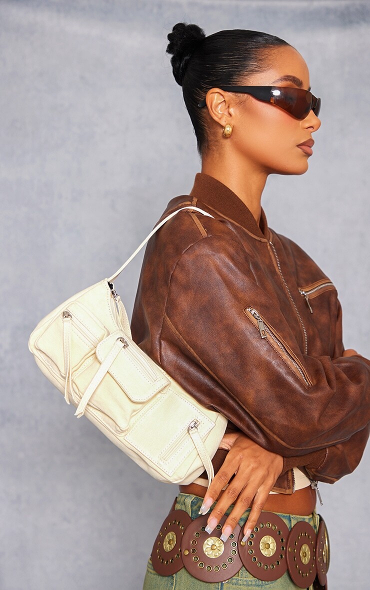

PrettyLittleThing Кремовая джинсовая узкая сумка через плечо Cargo