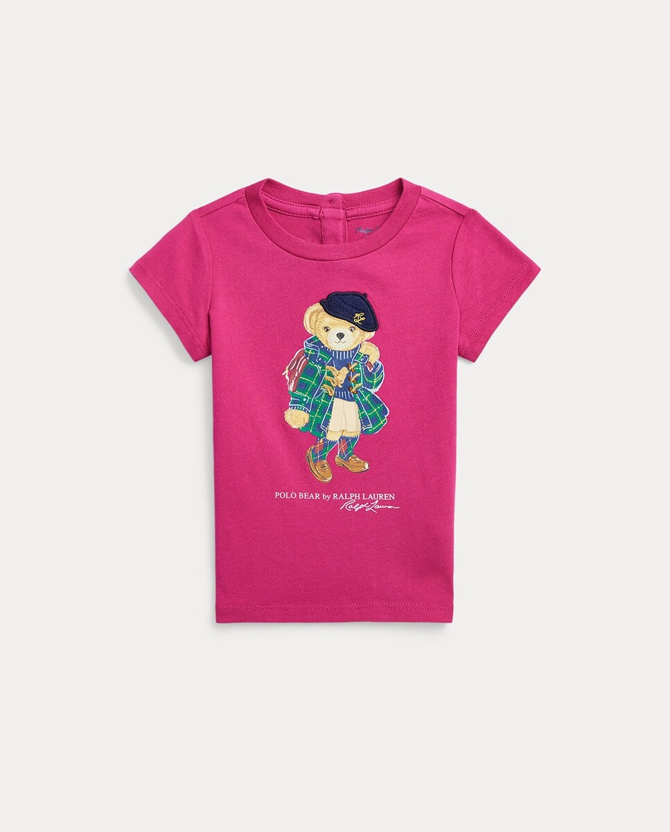 

Хлопковая футболка для девочки с мишкой-поло Polo Ralph Lauren, фуксия