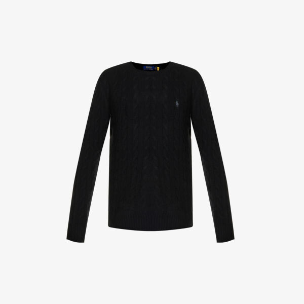 

Кашемировый джемпер косой вязки с вышитым логотипом Polo Ralph Lauren, черный