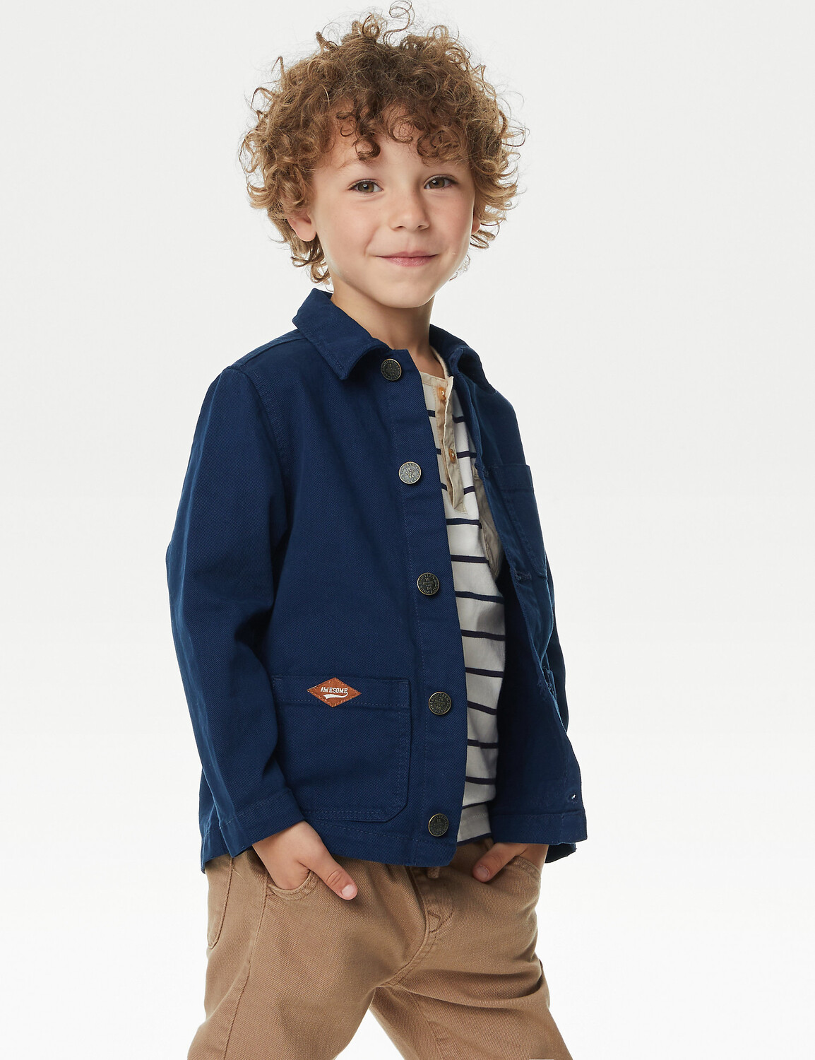 

Рубашка из чистого хлопка (2–8 лет) Marks & Spencer, синий