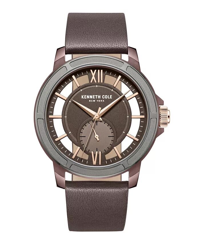 

Мужские прозрачные коричневые часы из натуральной кожи 44 мм Kenneth Cole New York, коричневый