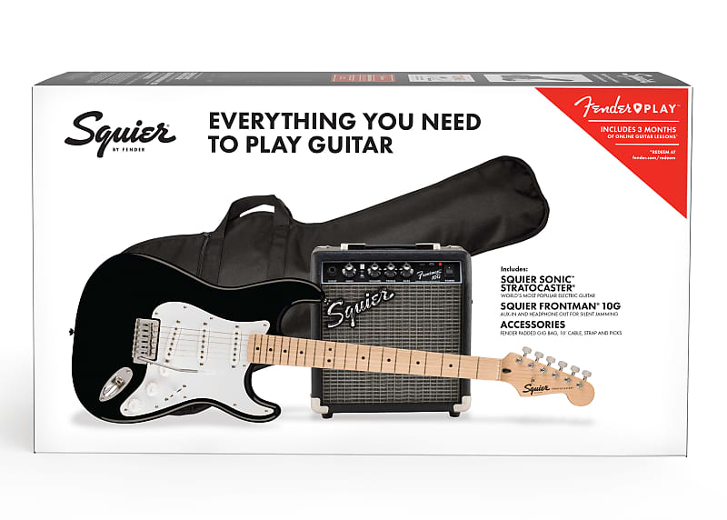 Электрогитара Squier Sonic Series Stratocaster Electric Guitar Package Deal Black 0371720006 fender frontman 10g 10 watts гитарный комбо 10вт