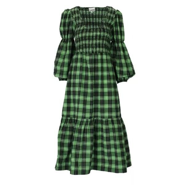 

Платье checked seersucker dress Ganni, зеленый