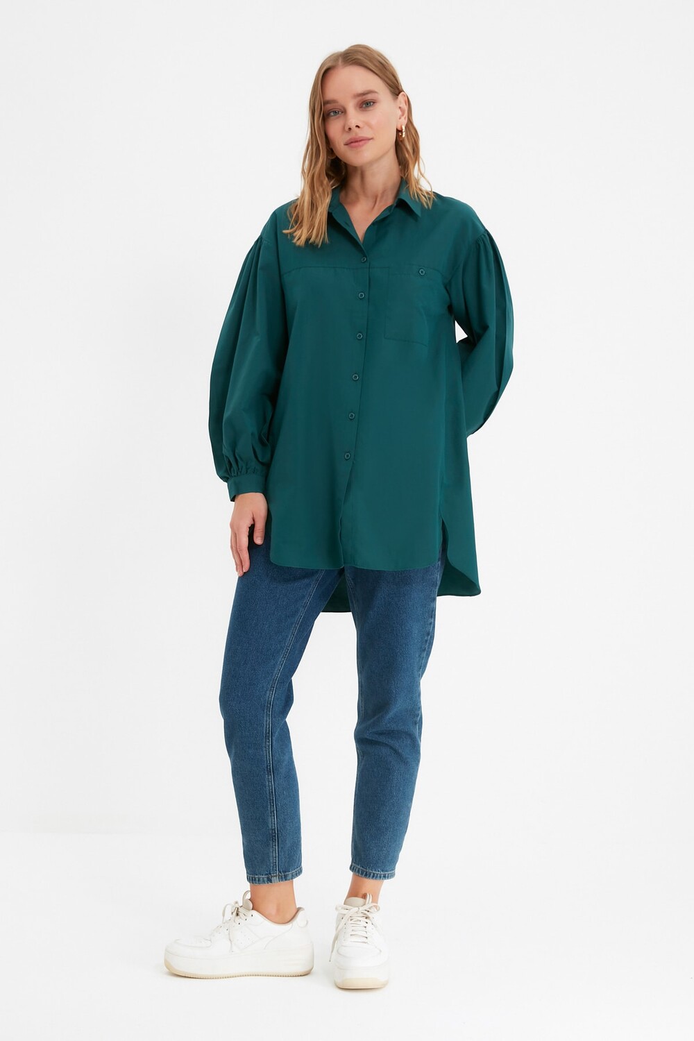 

Рубашка - Синяя - Свободный крой Trendyol Modest, синий