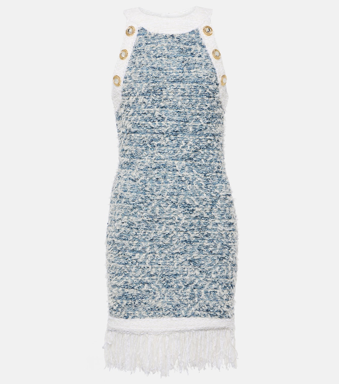 цена Твидовое мини-платье с бахромой Balmain, синий