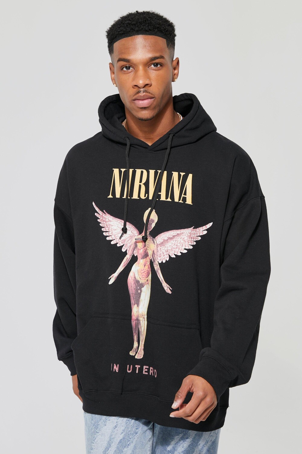 

Худи оверсайз nirvana license Boohoo, черный