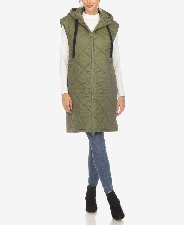 цена Женская длинная куртка-пуховик со стеганым капюшоном и ромбовидным узором White Mark, зеленый