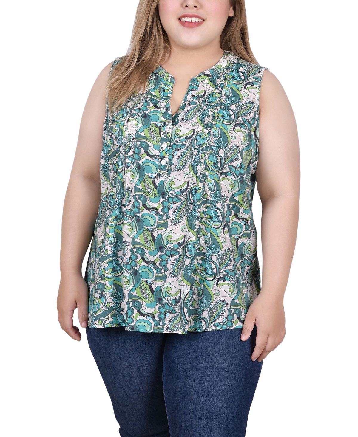Блузка без рукавов с защипами больших размеров NY Collection блузка без рукавов больших размеров с подвернутой булавкой nydj цвет ramona dots