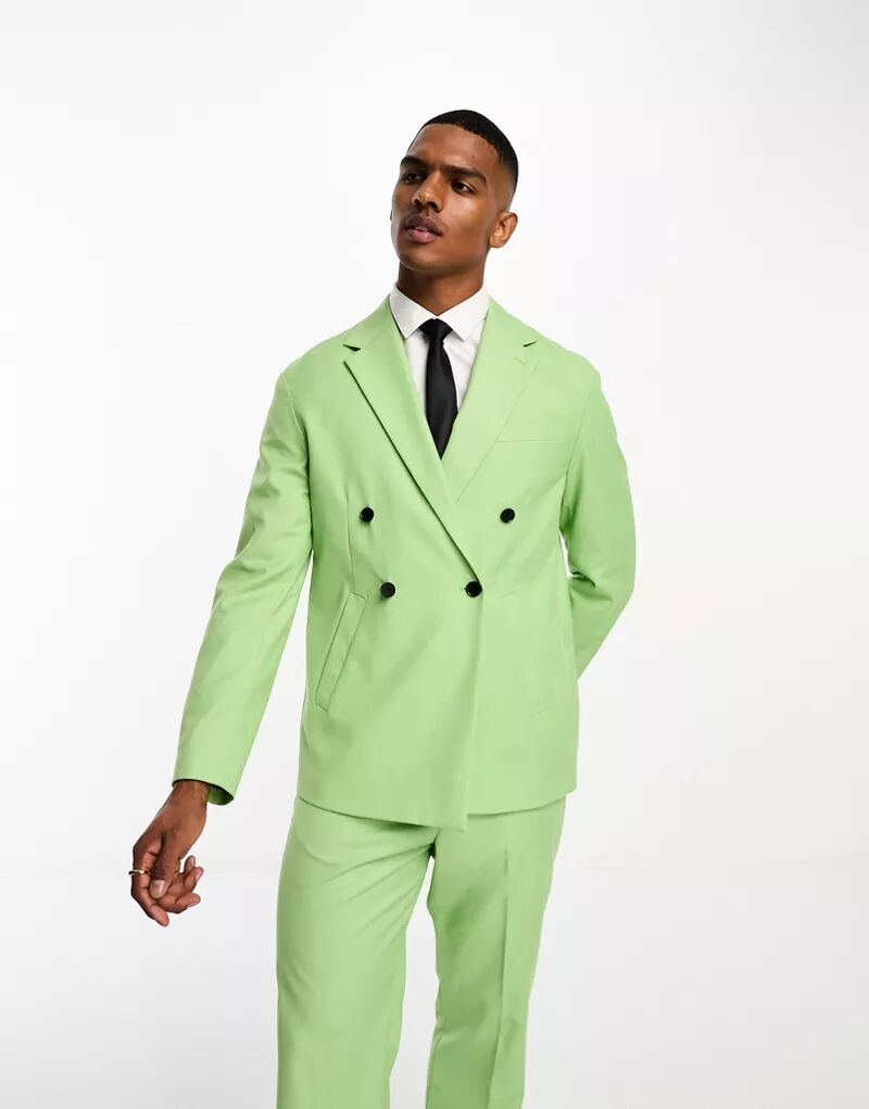 Зеленый двубортный пиджак в стиле оверсайз с зубчатыми лацканами Devils Advocate
