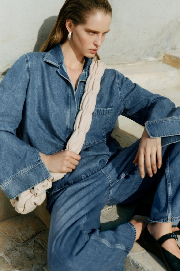 

Джинсовый топ с воротником и v-образным вырезом H&M, синий