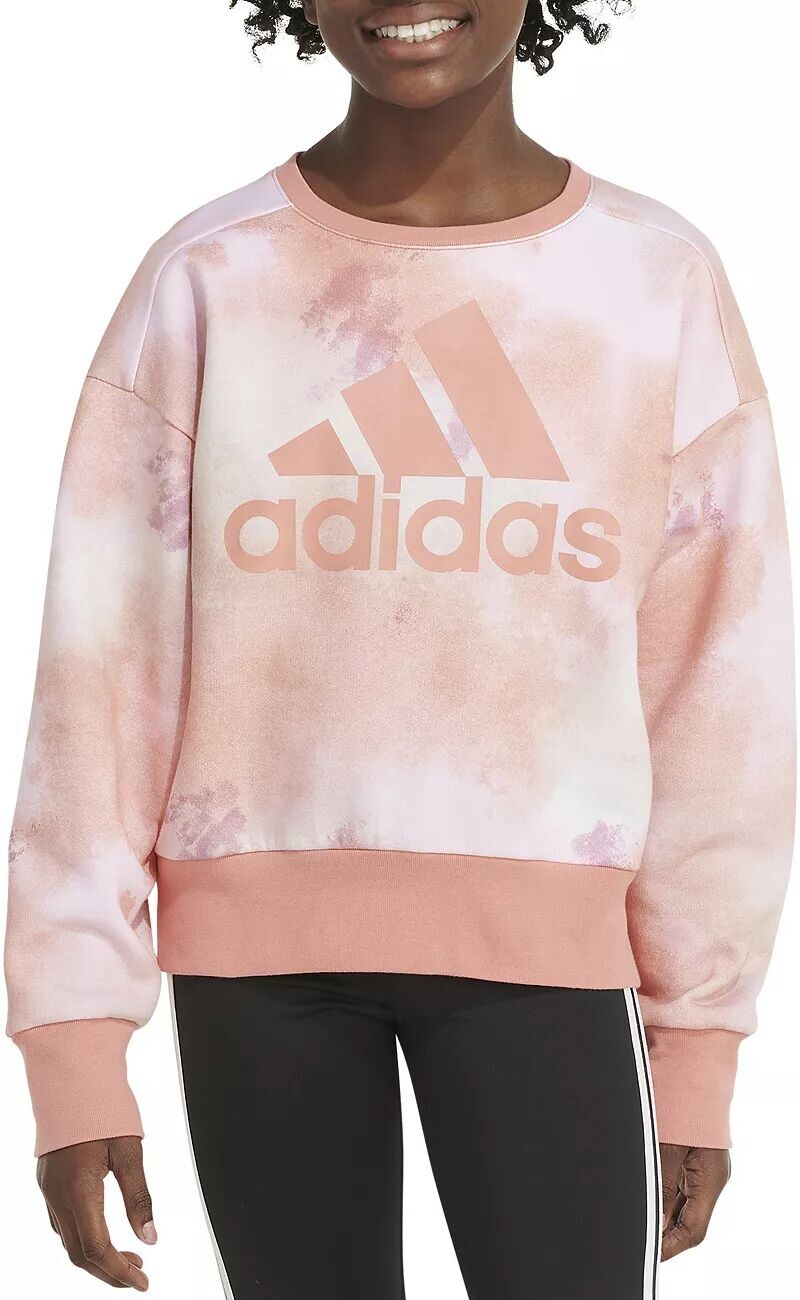 

Флисовый пуловер Adidas с принтом и круглым вырезом для девочек, персиковый