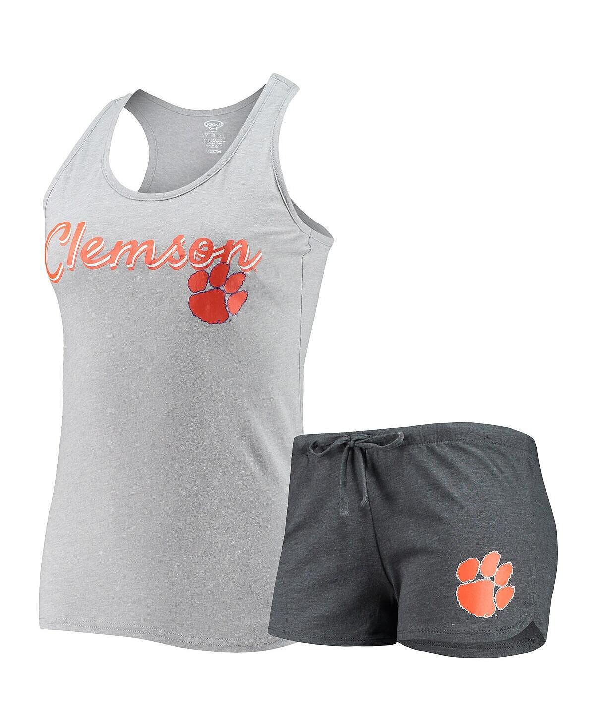 

Женский комплект для сна: серо-серый, темно-серый, топ Clemson Tigers Anchor и шорты Concepts Sport