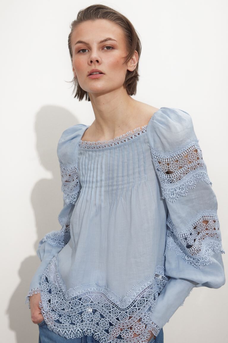 

Блузка с кружевной отделкой и другие истории H&M, синий