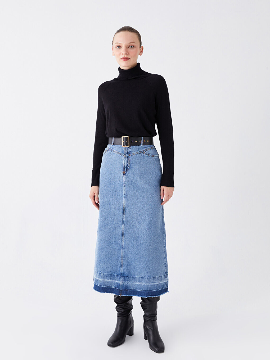 

Женская джинсовая юбка стандартного кроя LCW Modest, среднее индиго родео