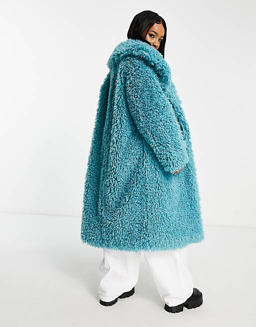 

Синее пальто макси из искусственного меха ASOS DESIGN Petite, Синий