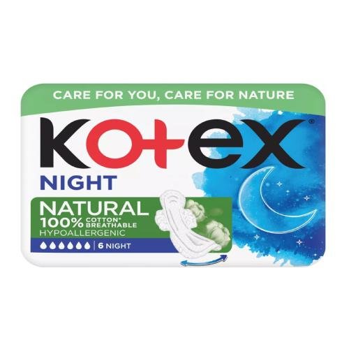 Ночные, Гигиенические прокладки, 6 шт. Kotex Natural прокладки гигиенические kotex ночные 7 шт