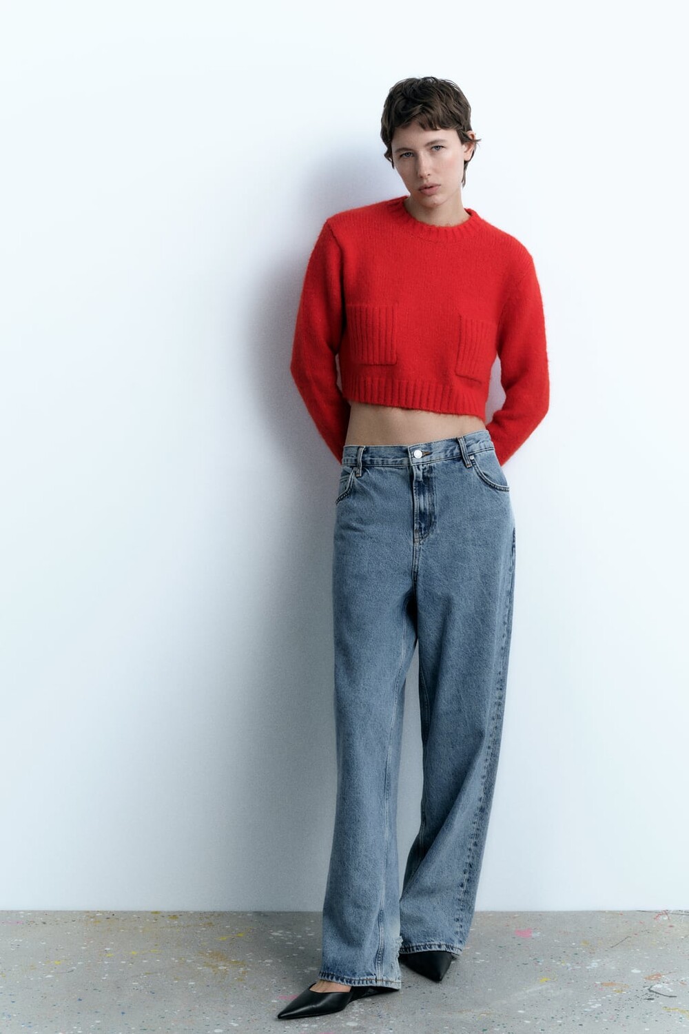 

Укороченный свитер мягкой вязки ZARA, красный