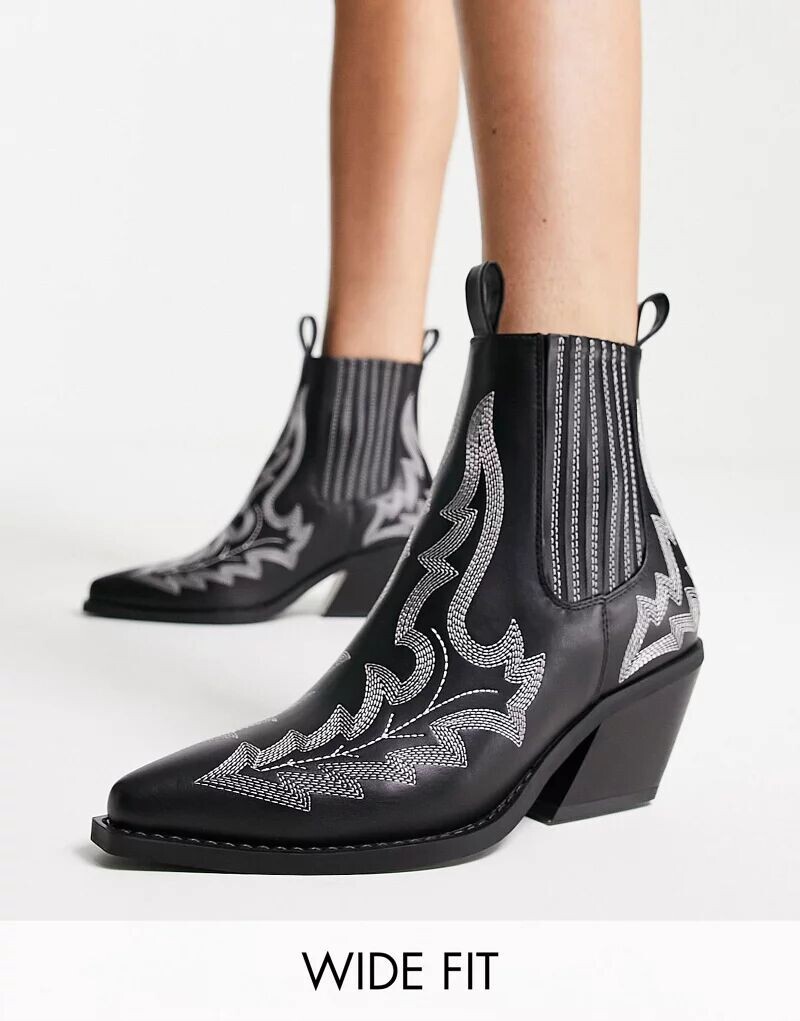 

Черные широкие ботинки в стиле вестерн ASOS Roxanne с контрастной строчкой