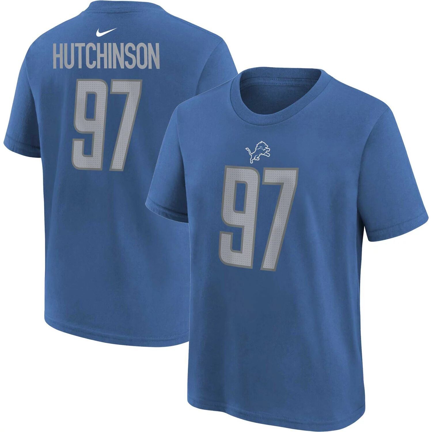 

Молодежная футболка Nike Aidan Hutchinson Blue Detroit Lions с именем и номером игрока Nike