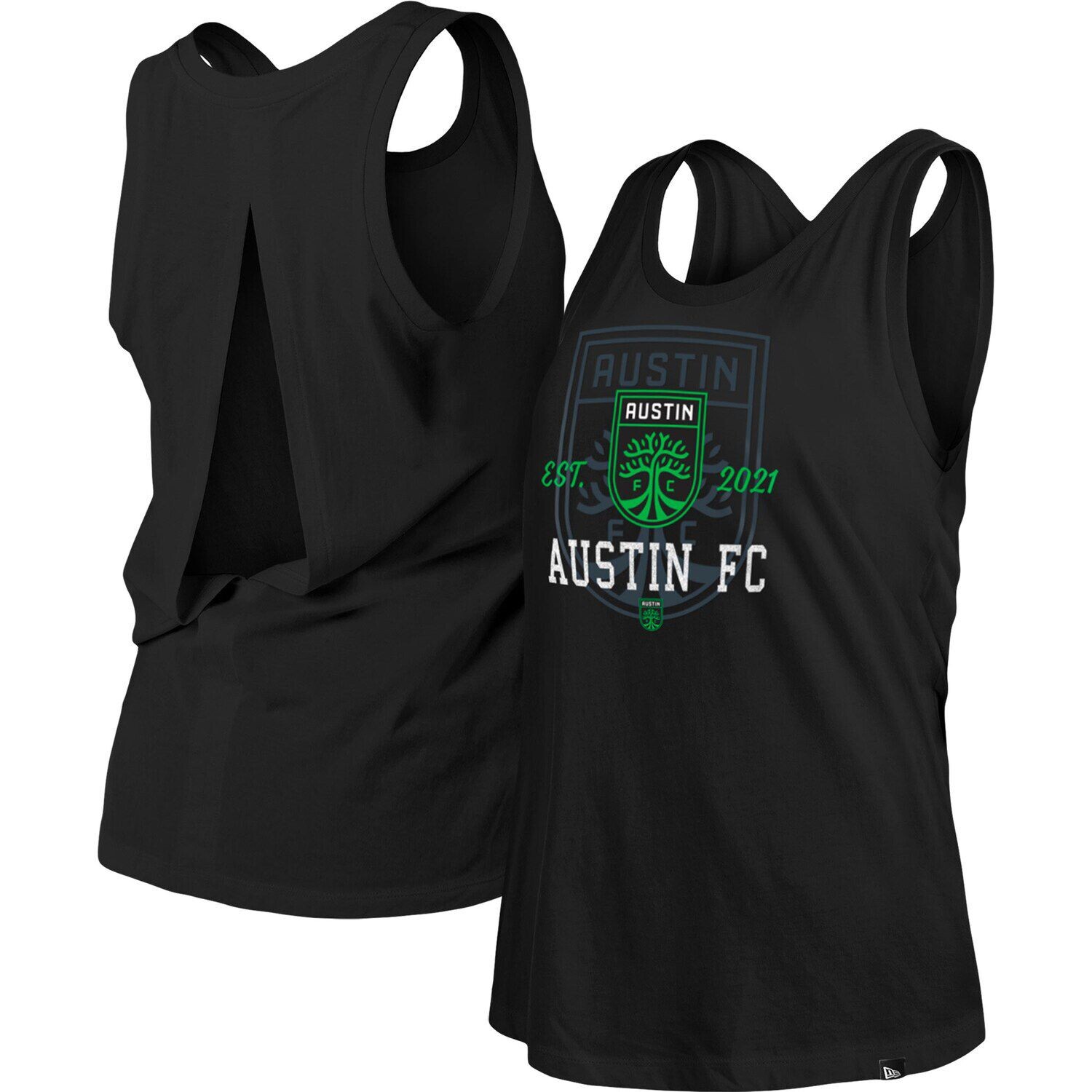 

Женская черная майка New Era Austin FC Athletic с разрезом на спине New Era
