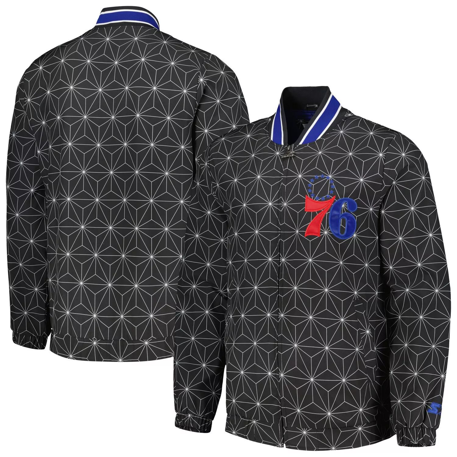 цена Мужская черная модная атласная университетская куртка Philadelphia 76ers In Field Play с молнией во всю длину Starter