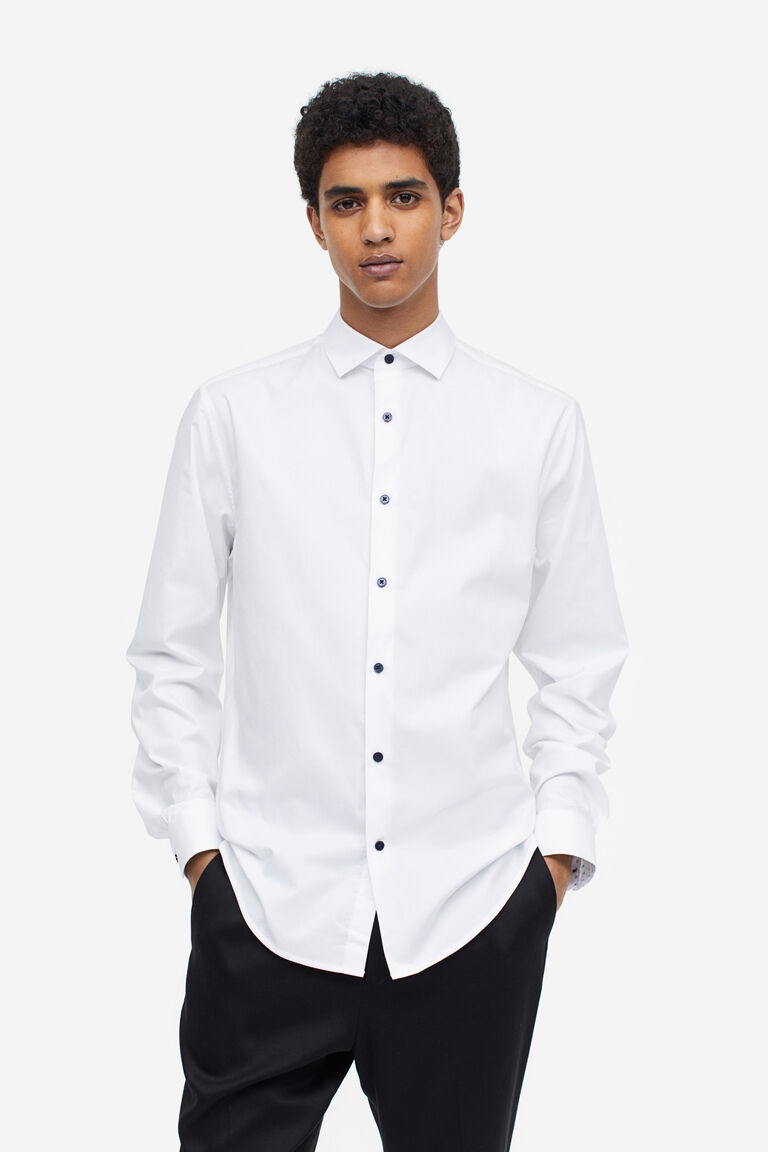 цена Рубашка slim fit из хлопка премиум-класса H&M, белый