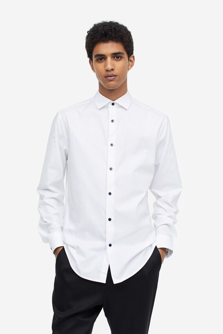 

Рубашка slim fit из хлопка премиум-класса H&M, белый