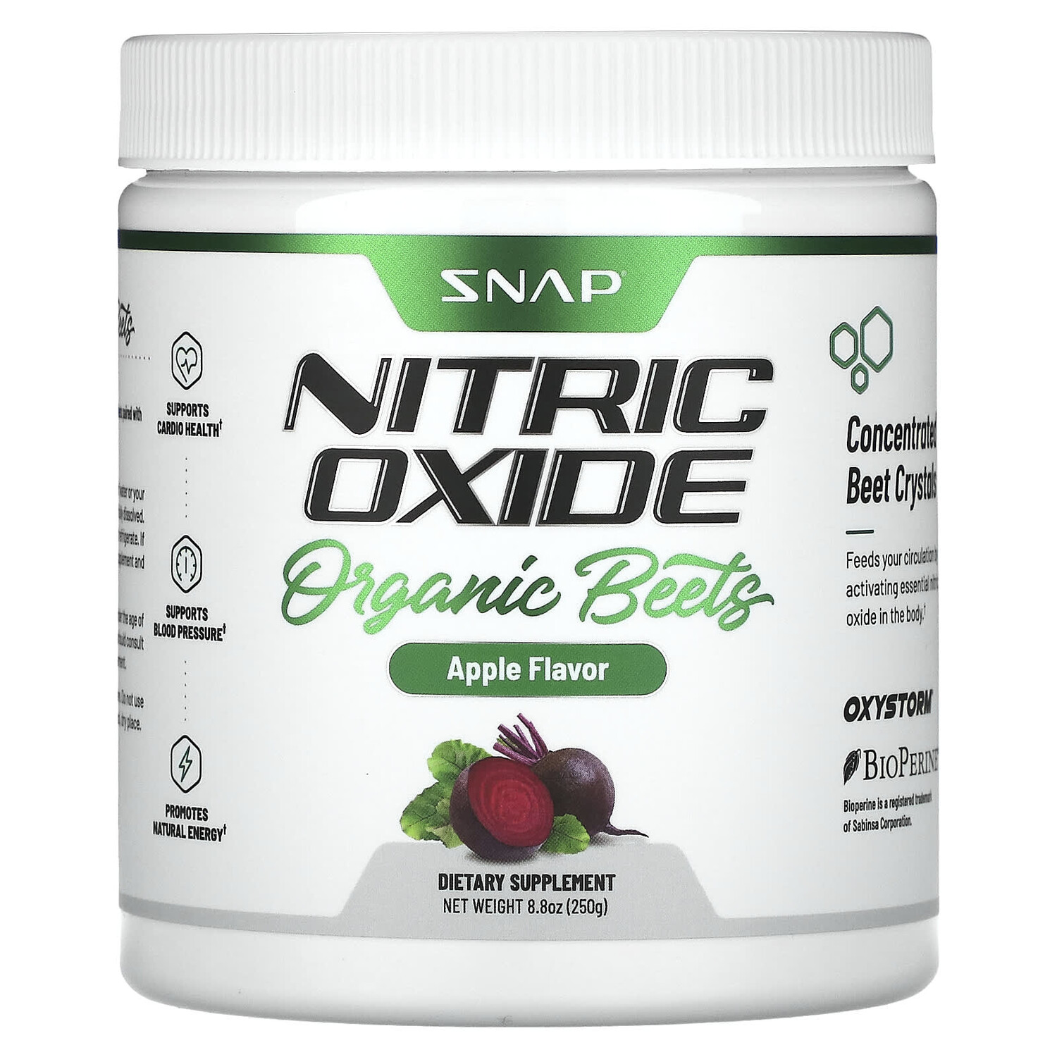 

Оксид азота, органическая свекла, яблоко, 250 г (8,8 унции), Snap Supplements