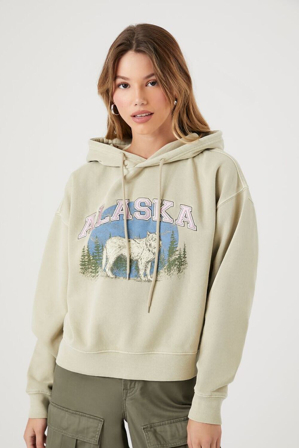 

Толстовка с рисунком волка Аляски Forever 21, бежевый
