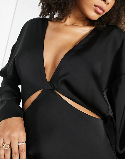 

Черное атласное платье макси с вырезами ASOS EDITION